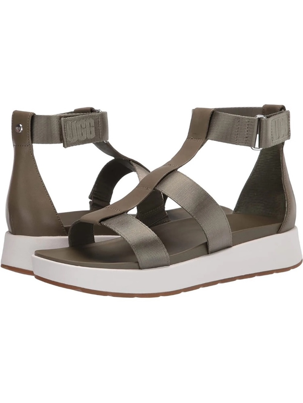 UGG Women's EEBA Sandal BURNT OLIVE MESH Leather Strap Gladiator Rubber 5.5 36.5